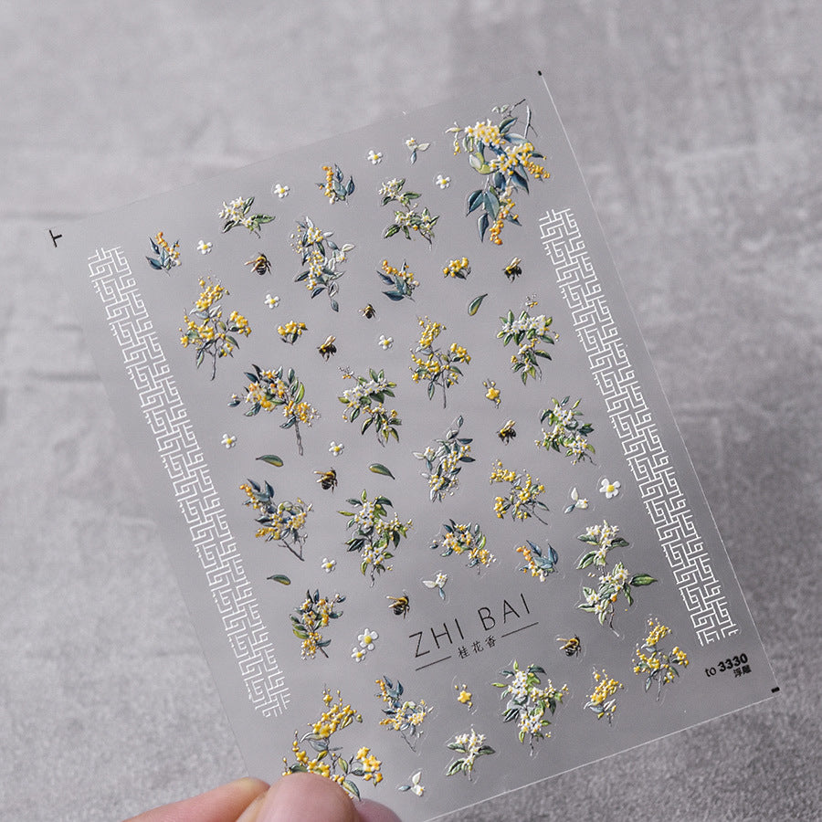 NailMAD Flower Tree Nail Art Stickers Adhesive Embossed Osmanthus Flower Sticker Decals to3330