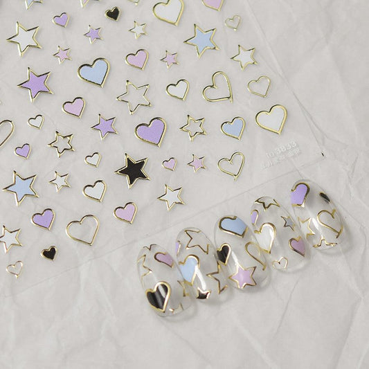 Stars Love Heart Nail Art Stickers Metal Colors Effect Adhesive Embossed Sticker Decals to3833