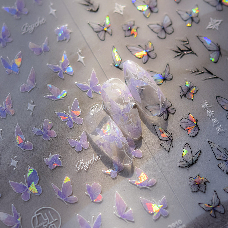 NailMAD Auroral Shell Light Butterfly Nail Art Stickers Adhesive Embossed Black Butterfly Sticker Decals to3910