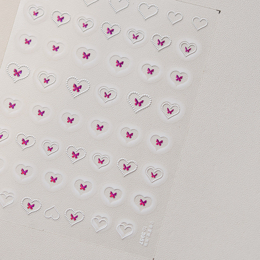 Hollow Heart Nail Art Stickers Adhesive Embossed Love Sticker Decals to3957