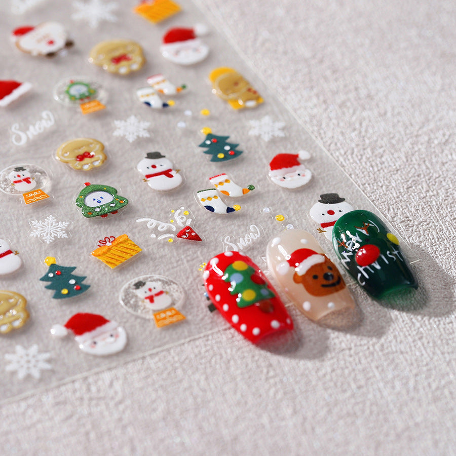 Santa Clause Nail Art Stickers Adhesive Snowman Embossed Sticker Decals M701