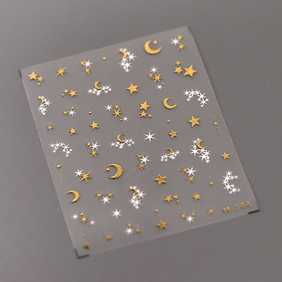 NailMAD Gold Silver Star Nail Art Stickers Adhesive Embossed Moon Star Metal Color Sticker Decals M344