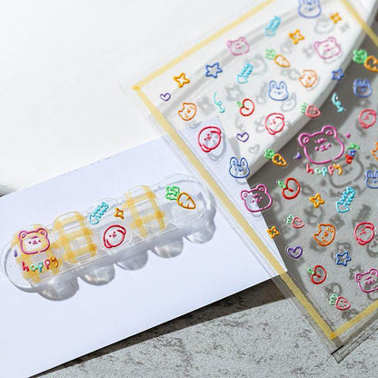 Kawaii Bear Nail Art Stickers Adhesive Slider Cute Cartoon Embossed Sticker Decals - Nail MAD