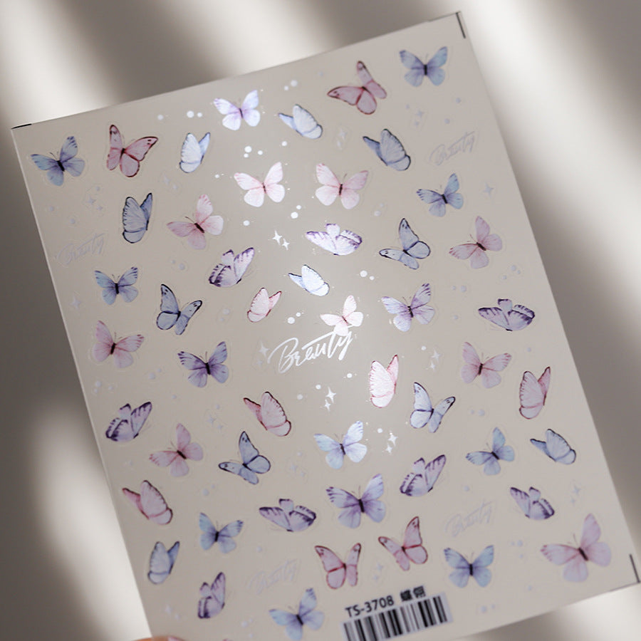 NailMAD Lined Butterfly Wings Nail Art Stickers Adhesive Pink White Butterfly Embossed Sticker Decals TS3708