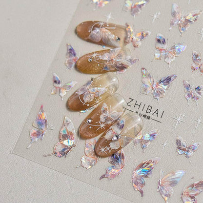 Aurora Shell Light Butterfly Nail Stickers 5D Embossed Pink Wings Nail Decals Nail Accessories to3638 - Nail MAD