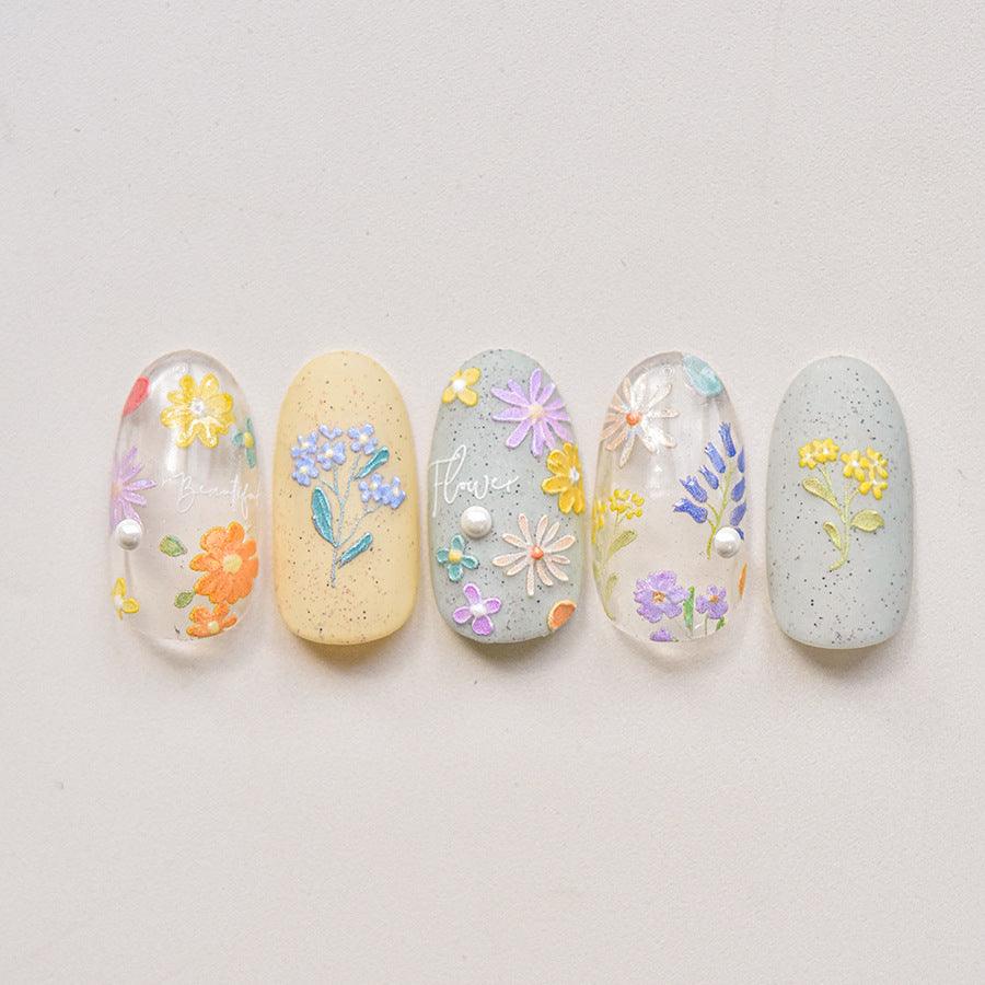Wild Flower Nail Art Stickers Blooming Flowers Embossed Sticker Decals to3784