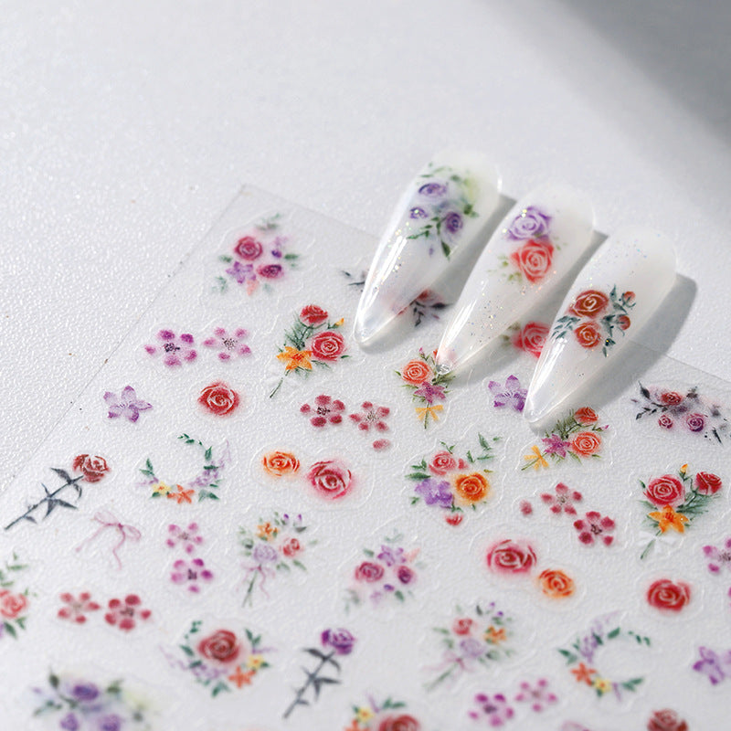 Rose Nail Art Stickers Flowers Adhesive Embossed Sticker Decals TS3738