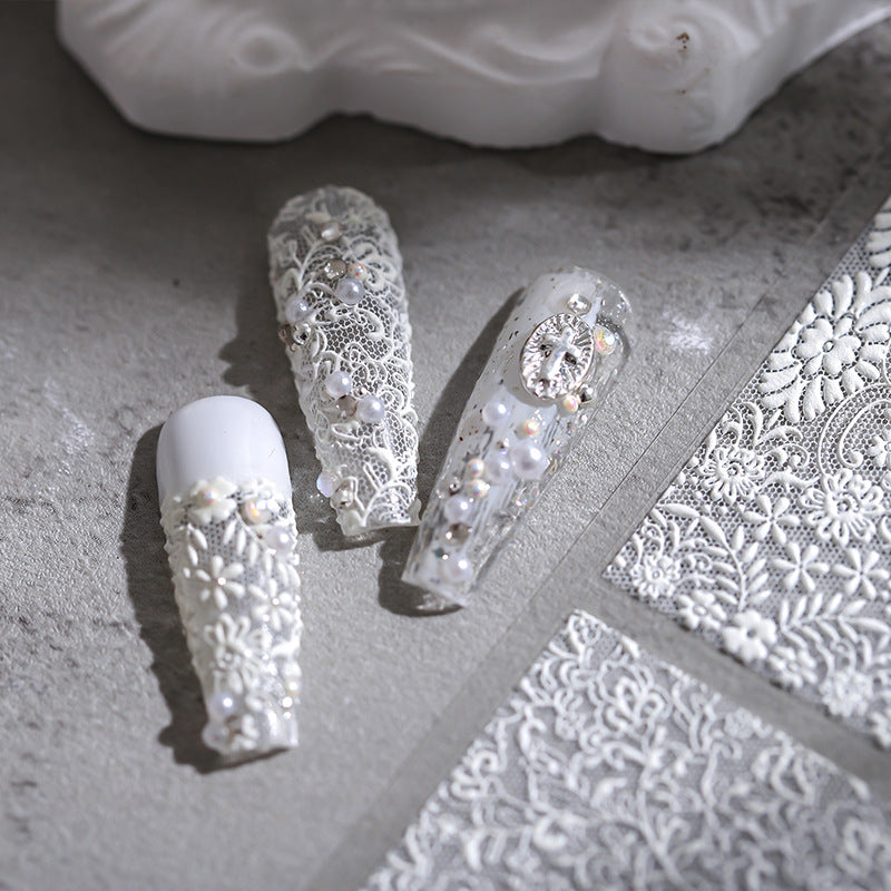 Tensor Nail Stickers Embossed Vintage White Lace TS1793 - Nail MAD