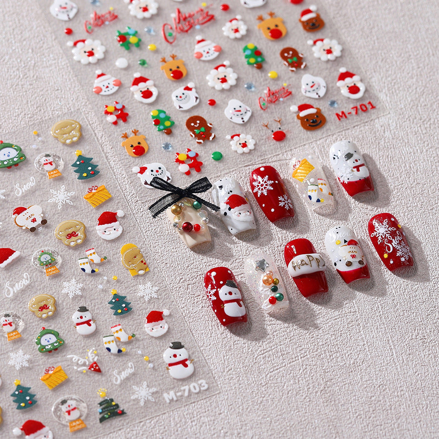 Santa Clause Nail Art Stickers Adhesive Snowman Embossed Sticker Decals M701