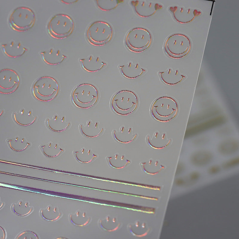 NailMAD Nail Art Stickers Adhesive Slider Metal Effect Gold Silver Smile Face Embossed Sticker Decals M188 - Nail MAD