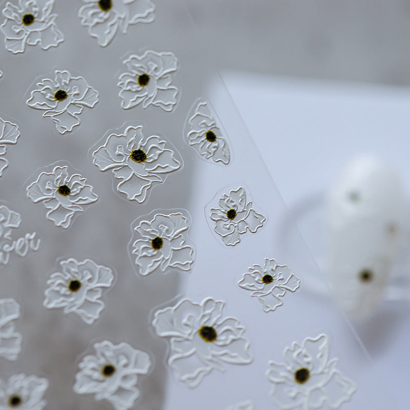 Tensor Nail Art Stickers White Flowers Embossed Sticker Decals TS1584 - Nail MAD