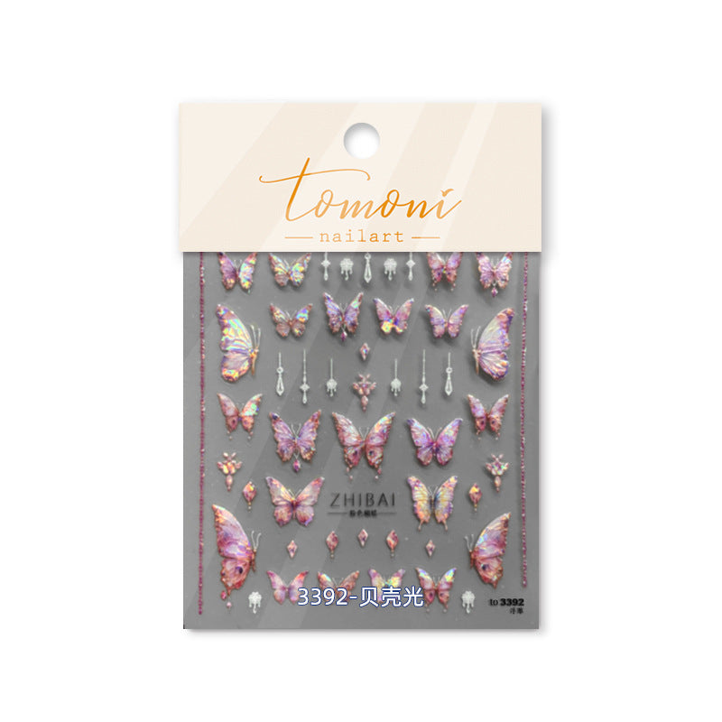 NailMAD Aurora Shell Pink Butterfly Nail Stickers 5D Embossed Butterfly Nail Decals Self-Adhesive DIY Manicure Accessories to3392