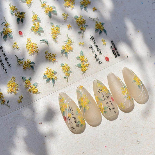 Flower Blossom Nail Art Stickers Adhesive Embossed Osmanthus Sticker Decals to4271 - Nail MAD