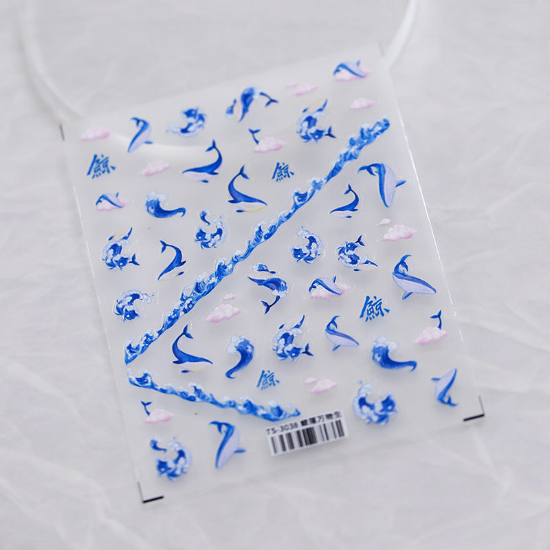 NailMAD Nail Art Stickers Adhesive Slider Blue Whale Embossed Sticker Decals - Nail MAD