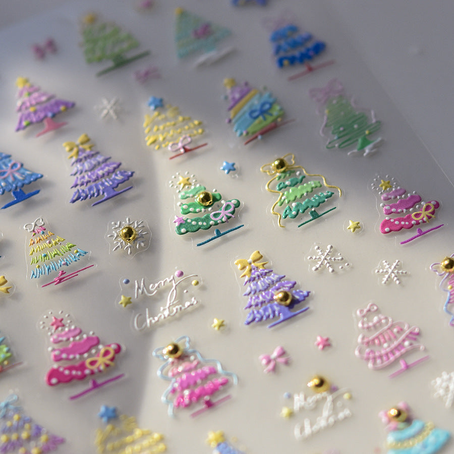 Colorful Xmas Tree Nail Art Stickers Adhesive Embossed Snowflake Sticker Decals to4460