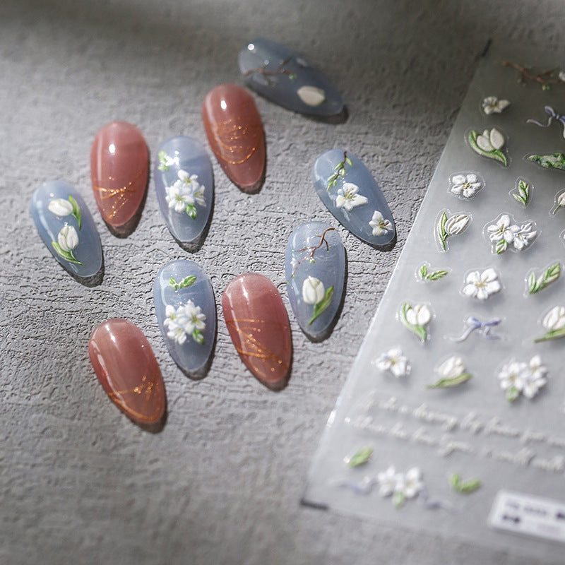 Tensor Nail Art Stickers Floral Embossed Sticker Decals - Nail MAD