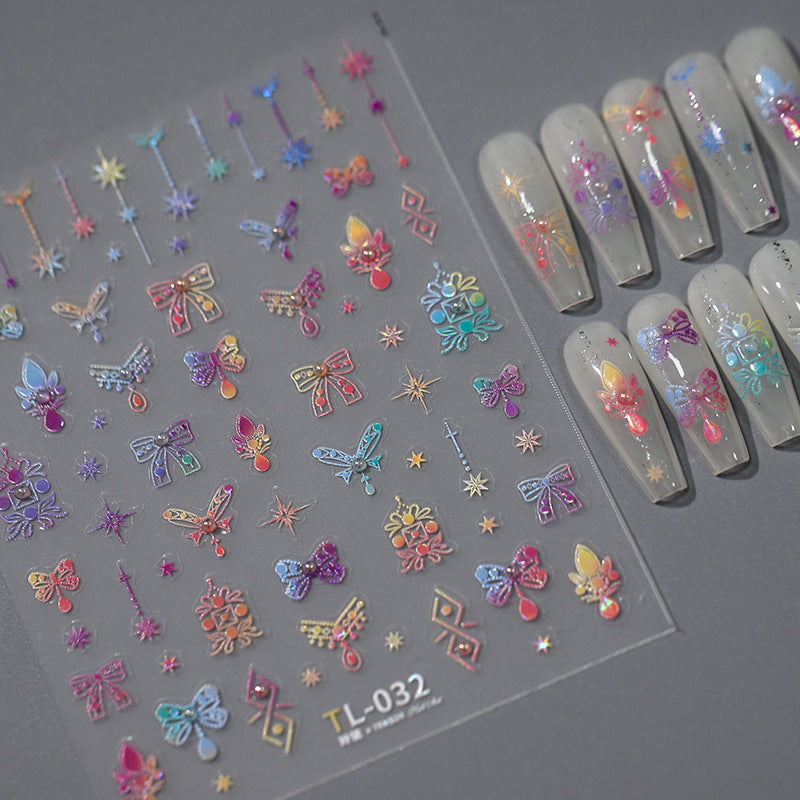 Tensor Nail Art Stickers Gradient Colorful Lace Bow Embossed Sticker Decals TL032 - Nail MAD