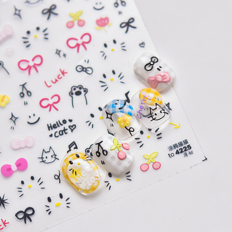 NailMAD graffiti Kitten Nail Art Stickers Adhesive Embossed Cartoon Cat Sticker Decals to4224