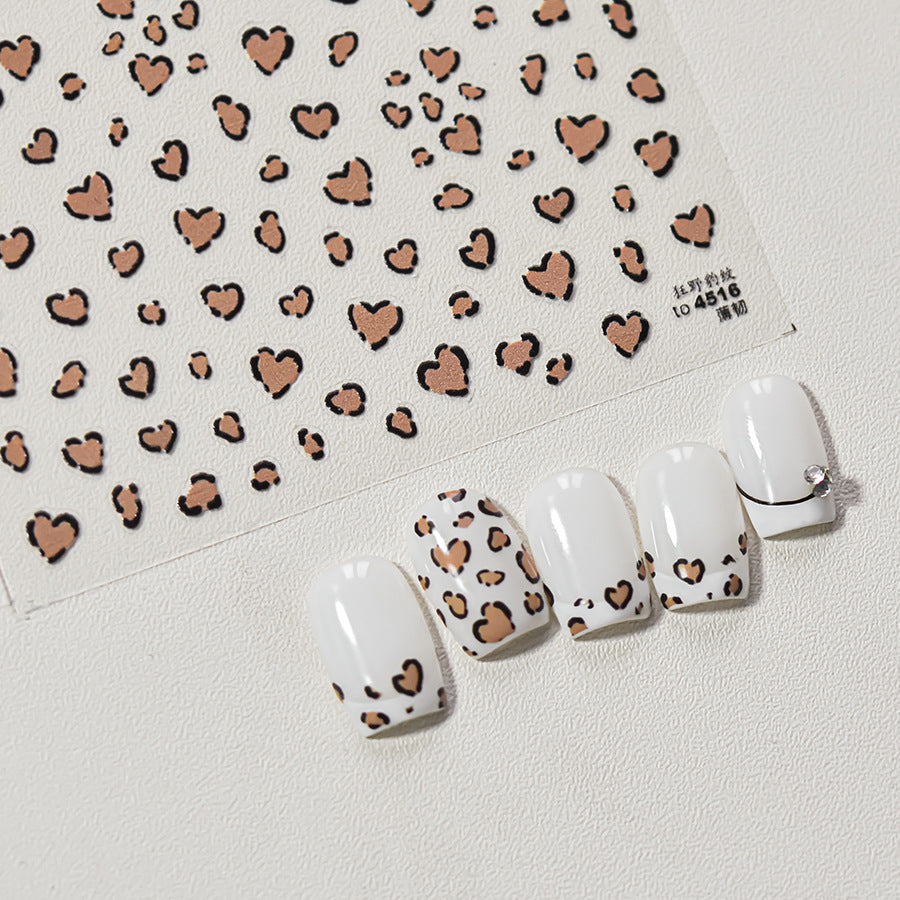 Leopard Print Nail Art Stickers Heart Shape Adhesive Embossed Sticker Decals to4516