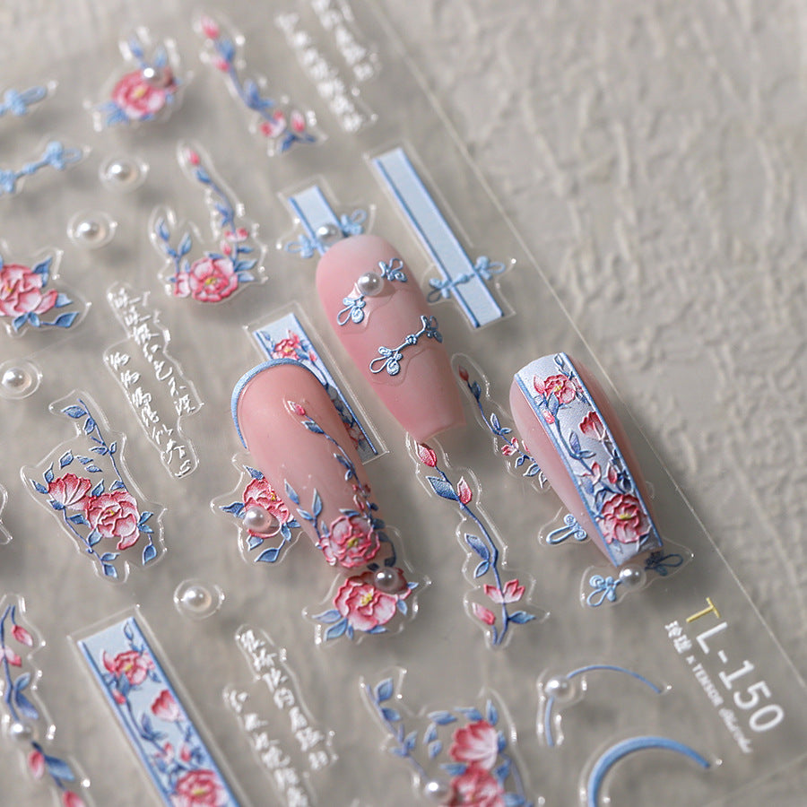 NailMAD Nail Art Stickers Adhesive Slider Spring Blossoming Flowers Embossed Sticker Decals - Nail MAD