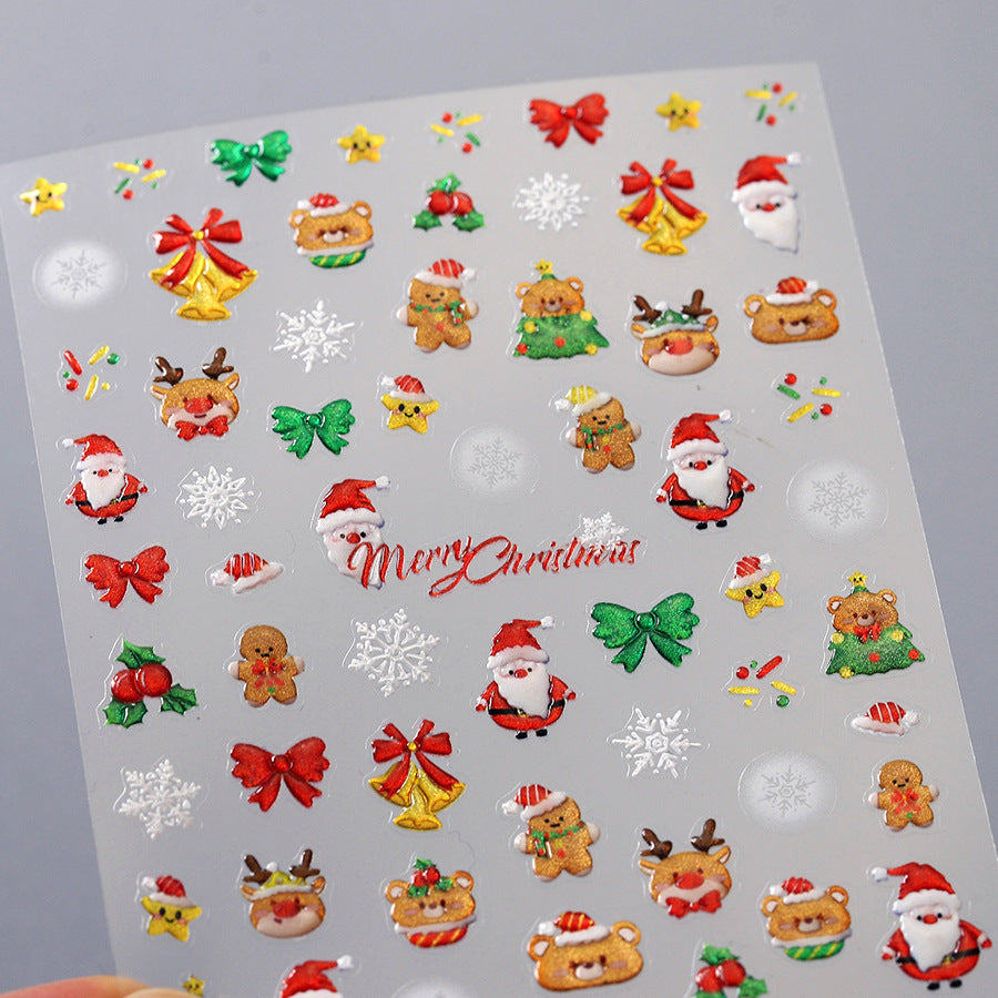 Xmas Tree Nail Art Stickers Adhesive Embossed Snowflake Sticker Decals M741