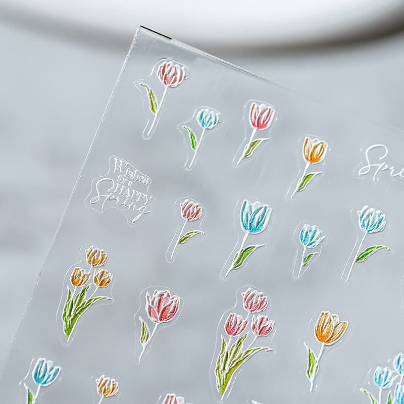 Tensor Nail Stickers Embossed Tulip Garden TS1361 - Nail MAD