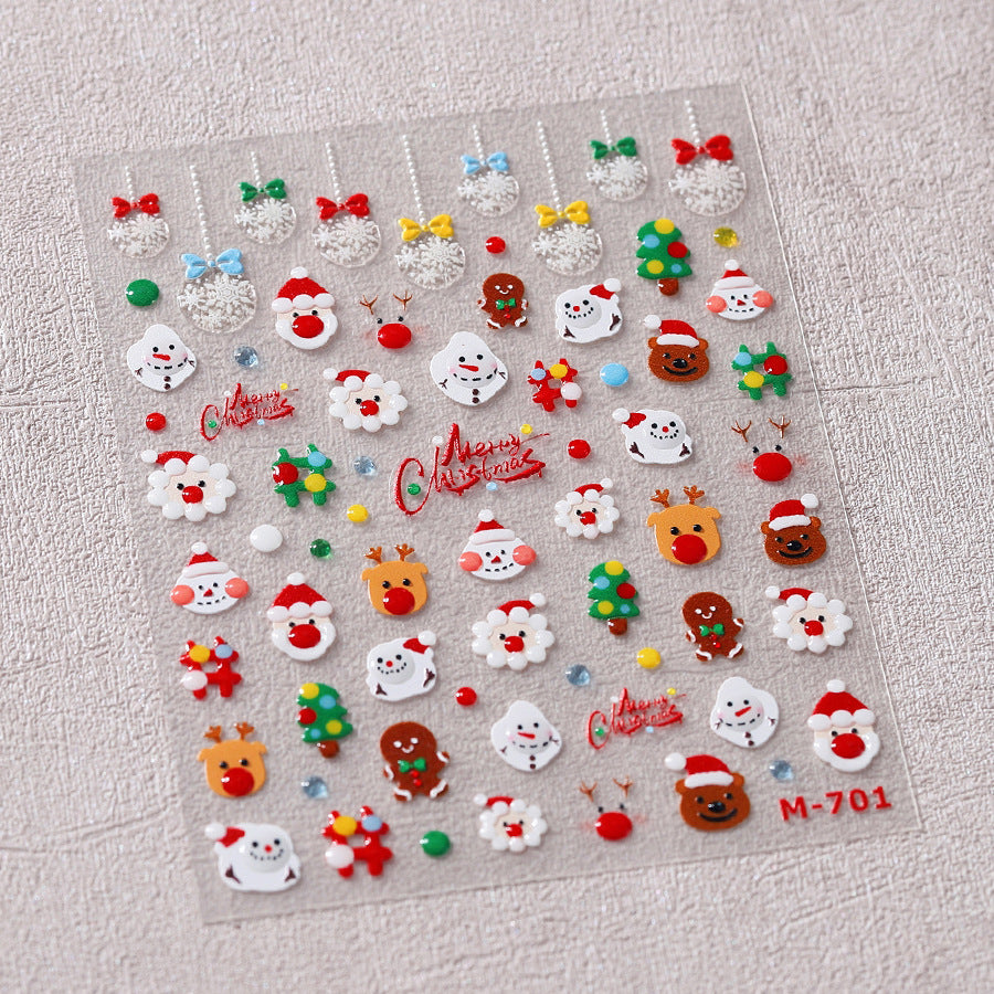 Santa Clause Nail Art Stickers Adhesive Snowman Embossed Sticker Decals M701