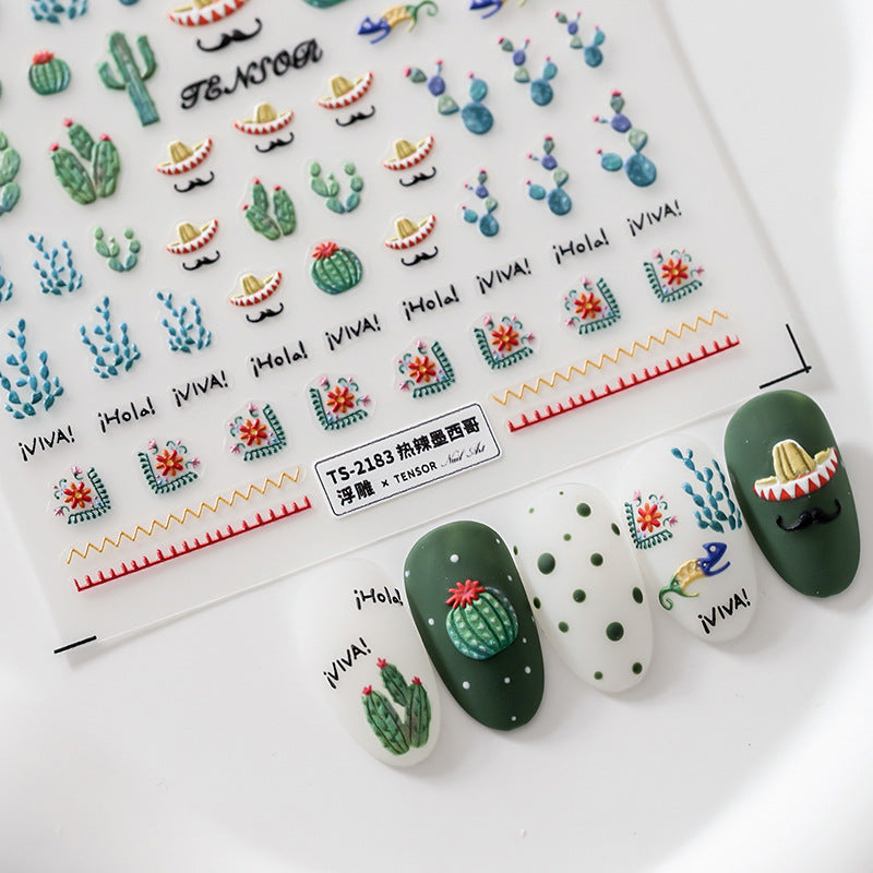 NailMAD Nail Art Stickers Adhesive Slider Embossed Cactus Plant Sticker Decals TS2183 - Nail MAD