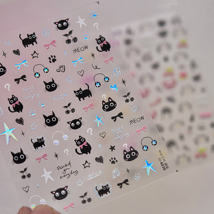 NailMAD graffiti Kitten Nail Art Stickers Adhesive Embossed Cartoon Cat Sticker Decals to4224