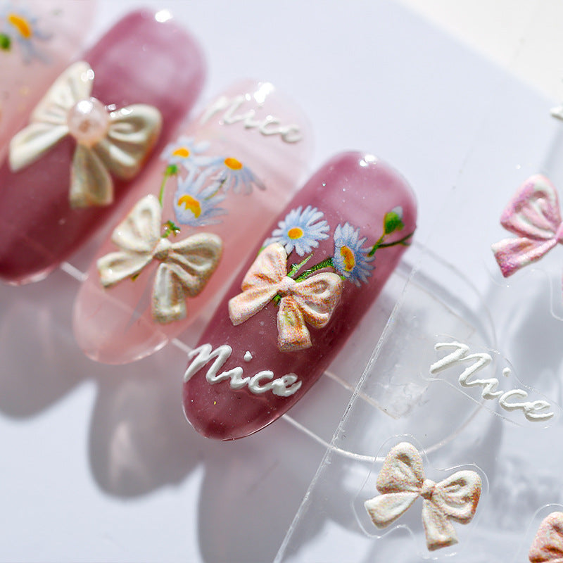 Tensor Nail Stickers Embossed Pink Bow Tie MN016F - Nail MAD