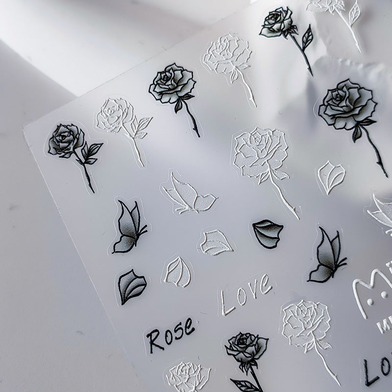 NailMAD Nail Art Stickers Adhesive Slider Embossed Rose Flower Sticker Decals - Nail MAD