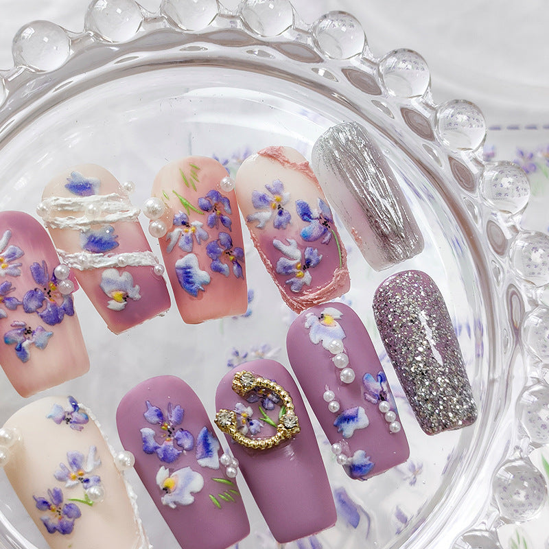 Tensor Nail Art Stickers Violet Flower Embossed Sticker Decals - Nail MAD