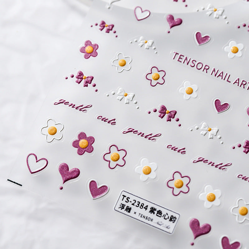 Tensor Nail Art Stickers Embossed Flower Heart Sticker Decals TS2383 - Nail MAD