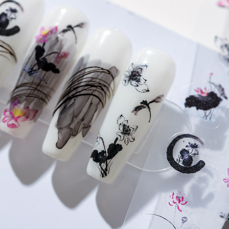 Tensor Nail Art Stickers Ink Painting Cotton Rose Sticker Decals - Nail MAD