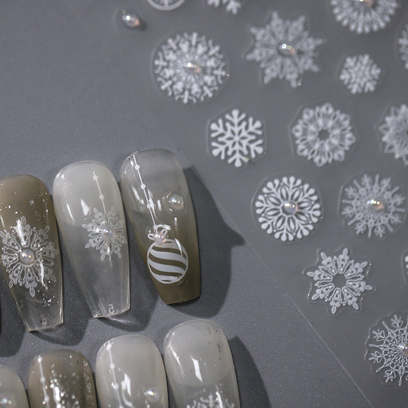 Tensor Nail Stickers Embossed Christmas Snowflake with Pearls TL029 - Nail MAD