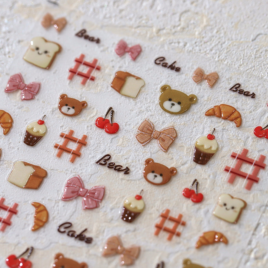 NailMAD Nail Art Stickers Adhesive Slider Cute Bear Cake Embossed Sticker Decals M323 - Nail MAD