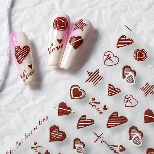 Endless Love Nail Art Stickers Adhesive Slider Embossed Heart Sticker Decals TS2401 - Nail MAD