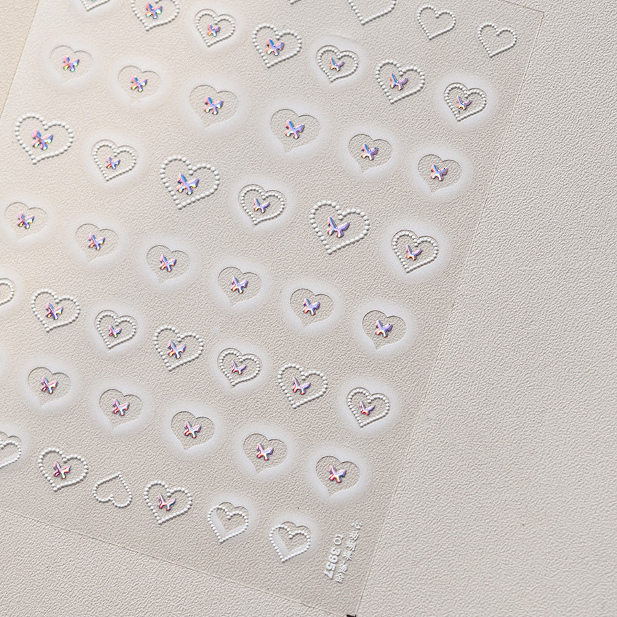 Hollow Heart Nail Art Stickers Adhesive Embossed Love Sticker Decals to3957