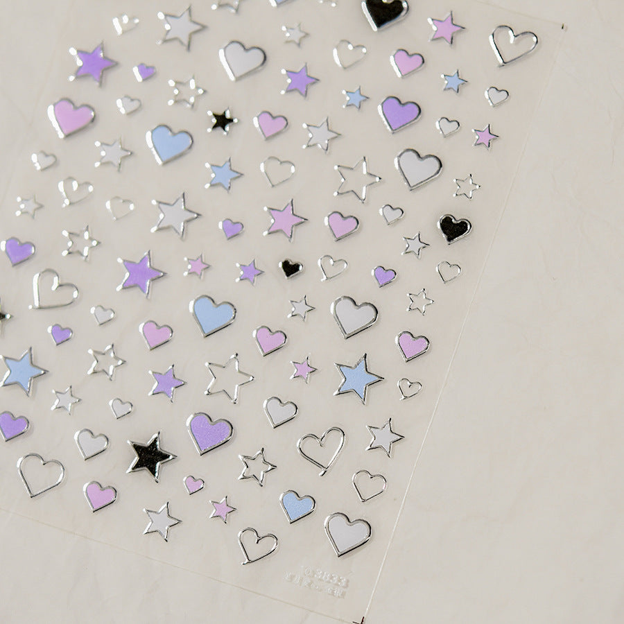 Stars Love Heart Nail Art Stickers Metal Colors Effect Adhesive Embossed Sticker Decals to3833