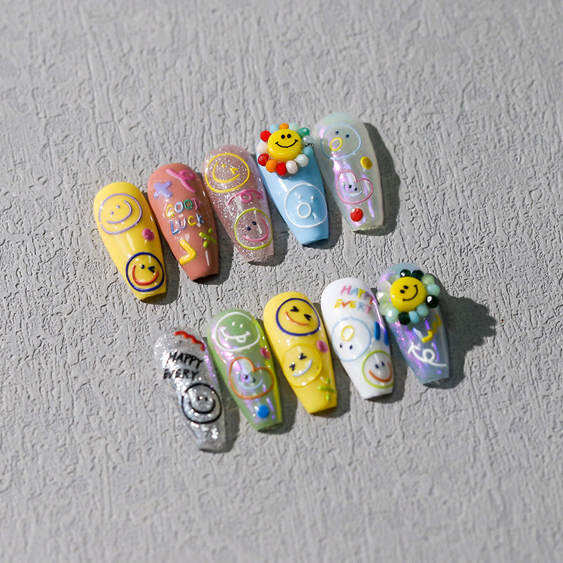 NailMAD Nail Art Stickers Adhesive Slider Lucky Smile Face Embossed Sticker Decals - Nail MAD