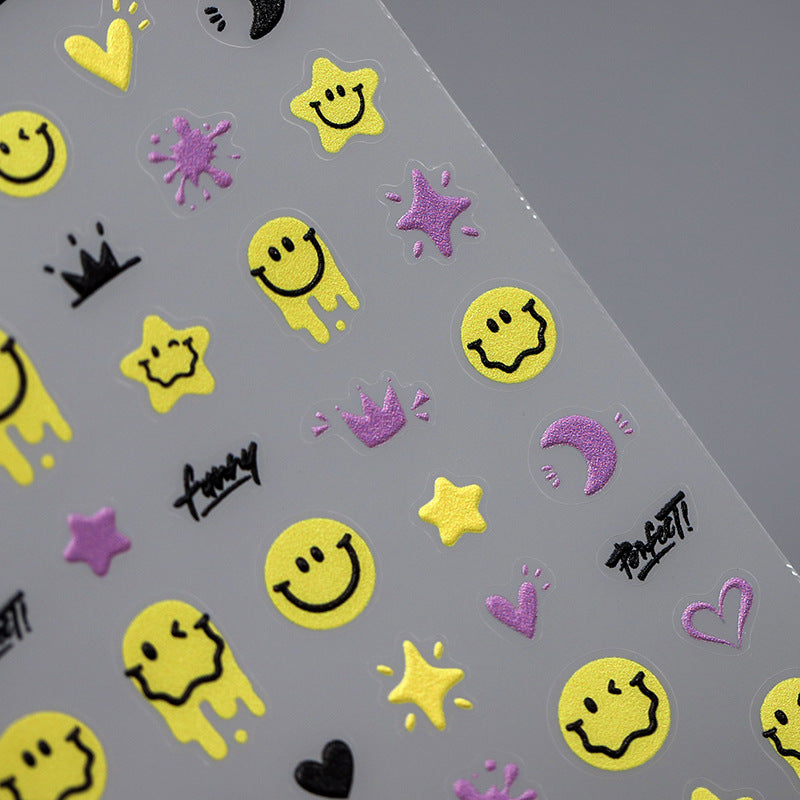 NailMAD Nail Art Stickers Adhesive Slider Smile Face Embossed Sticker Decals - Nail MAD