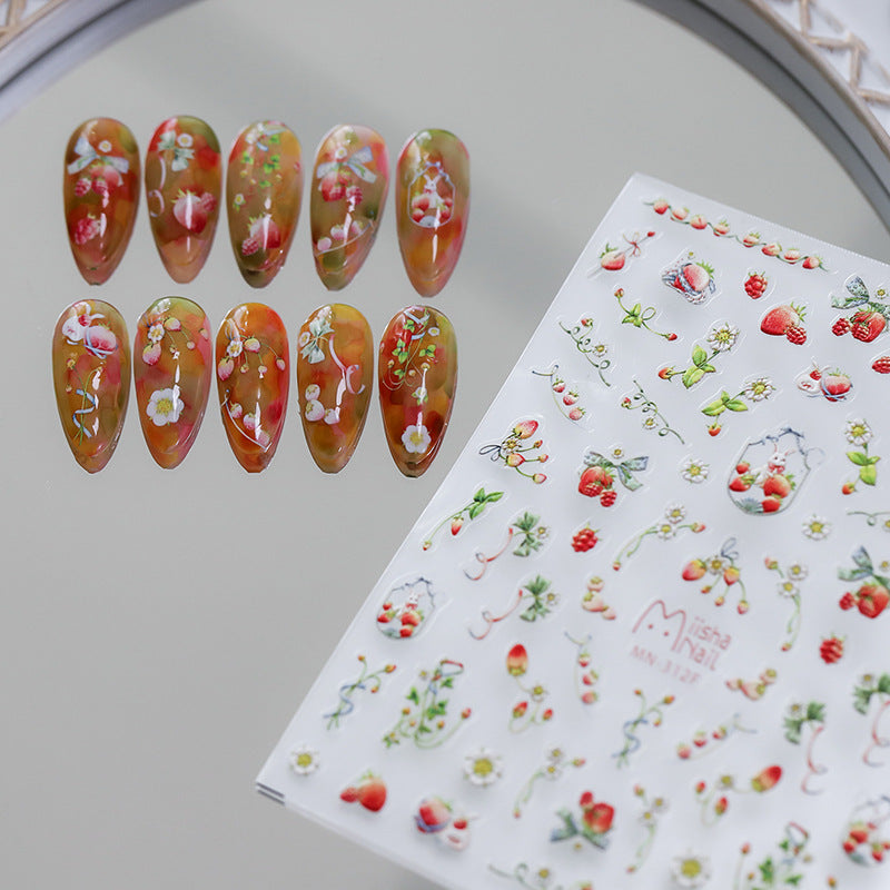 Tensor Nail Art Stickers Embossed Strawberry Sticker Decals - Nail MAD