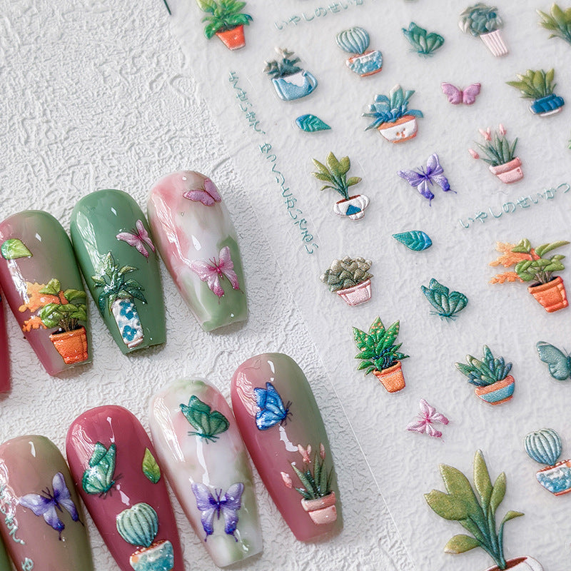 NailMAD Nail Art Stickers Adhesive Slider Embossed Cactus Sticker Decals TS3330 - Nail MAD