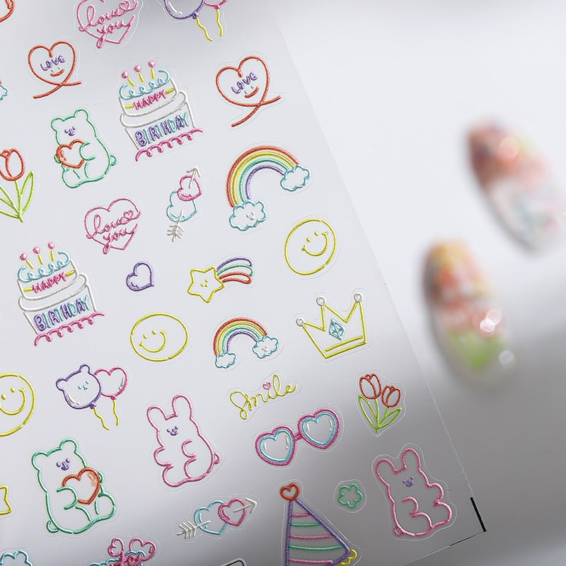 NailMAD Nail Art Stickers Adhesive Slider Neon Colors Cartoon Embossed Sticker Decals - Nail MAD