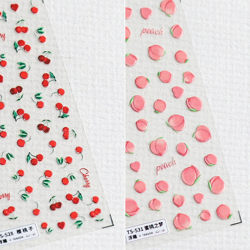 Tensor Nail Art Stickers Peach Cherry Embossed Sticker Decals - Nail MAD