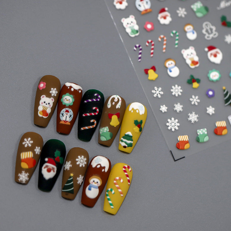 Tensor Nail Art Stickers Christmas Snow Embossed Sticker Decals - Nail MAD