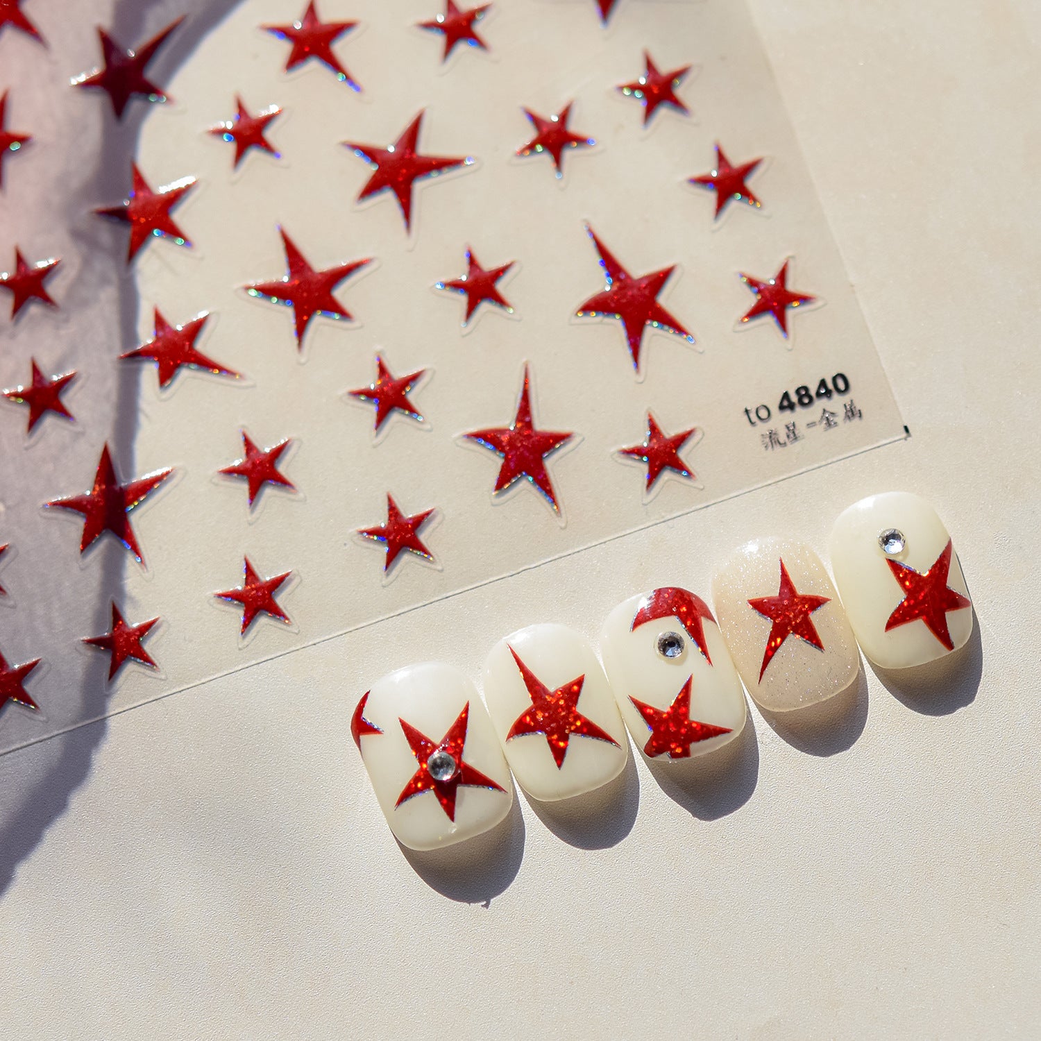 Shiny Star Nail Art Stickers Adhesive Embossed Red Star Sticker Decals to4840