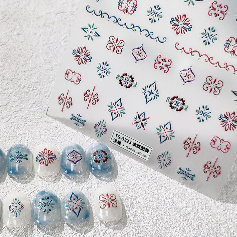 Tensor Nail Art Stickers Persian Totem Embossed Sticker Decals - Nail MAD