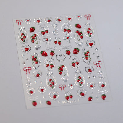 Strawberry Cherry Nail Art Stickers Metal Silver Colors Adhesive Embossed Sticker Decals M906