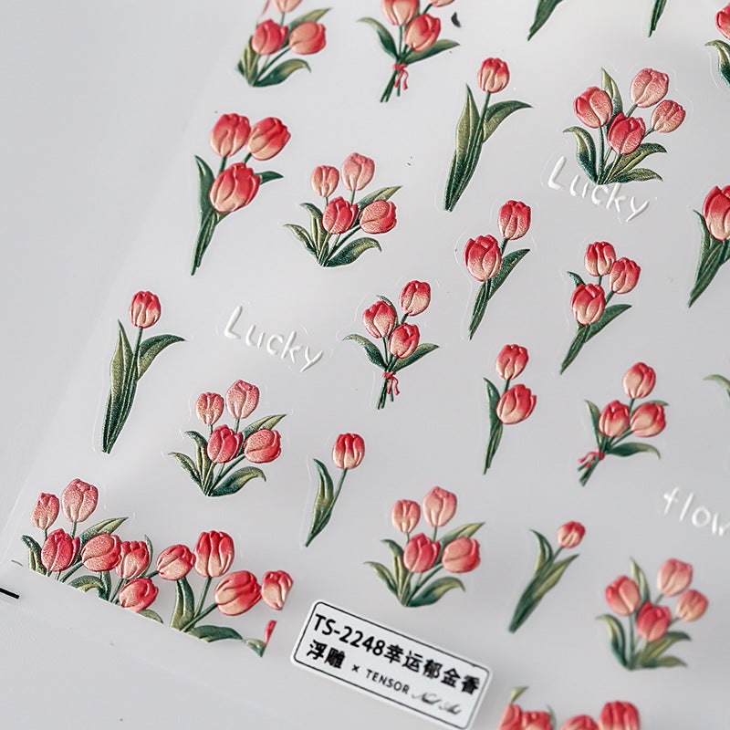 Tensor Nail Art Stickers Tulips Embossed Sticker Decals - Nail MAD